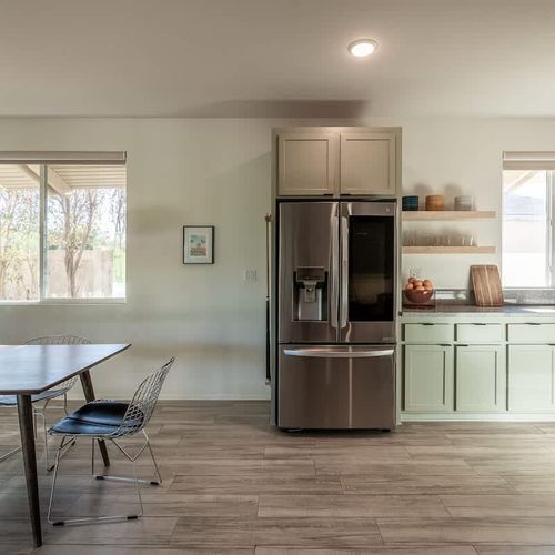 Dining table and kitchen