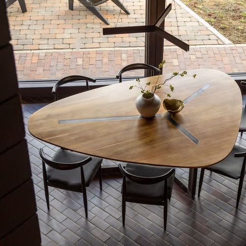 The dining area looks out on the back patio