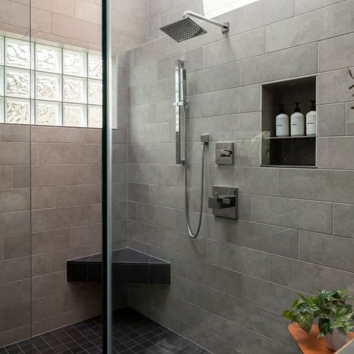 Large walk-in shower in the primary en suite bathroom