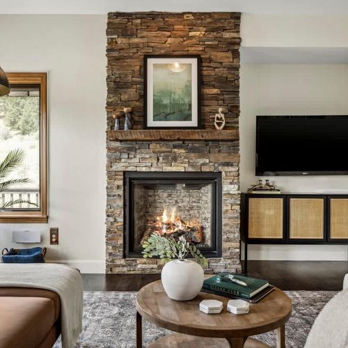Main-level living area with gas fireplace