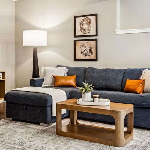 Lower-living area couch with built in full-size sleeper sofa