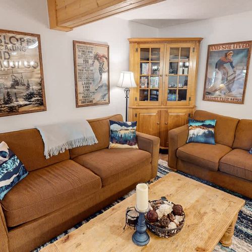 Living room with cabinet full of board games