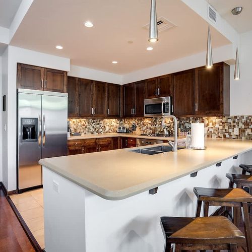 Kitchen with bar-style seating