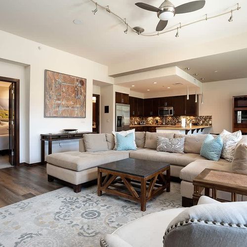 Living area and kitchen