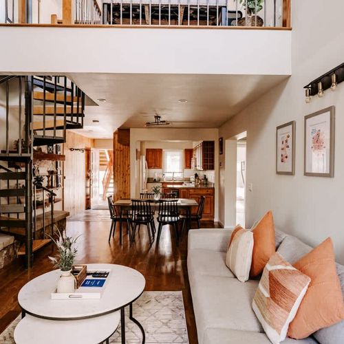 Looking from the balcony through the main living level