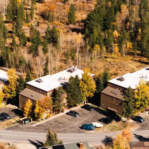 Aerial view of condo building