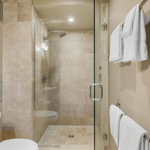 Bathroom with large glass shower