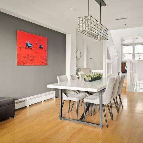 You'll find the dining + living areas as well as the kitchen on the 2nd floor