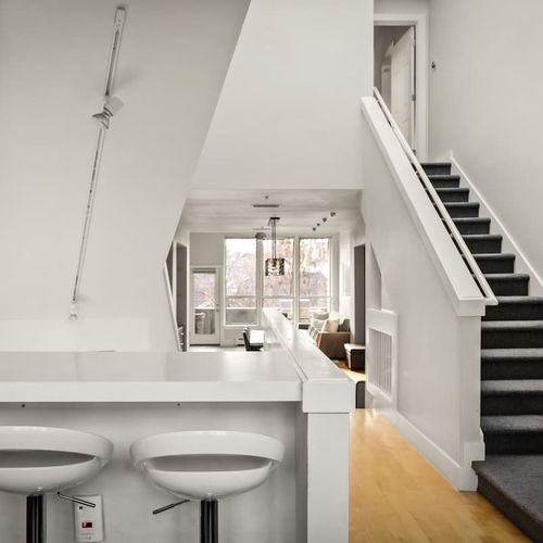 View from kitchen into living area