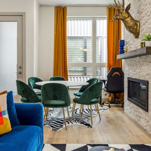 Dining area with gas fireplace