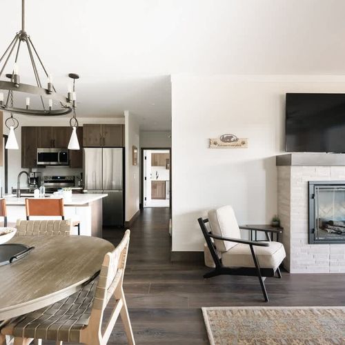 Dining, kitchen, and living areas