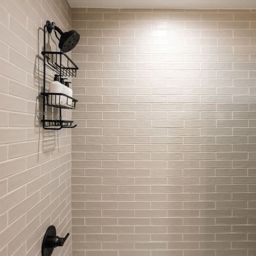 Walk-in glass shower in the primary bathroom