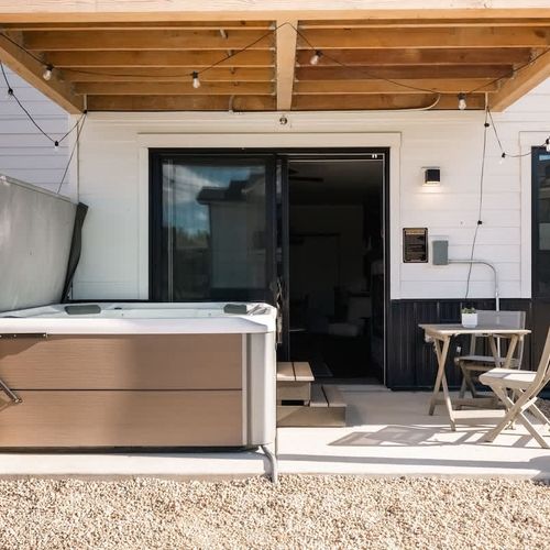 Hot tub and seating on the patio