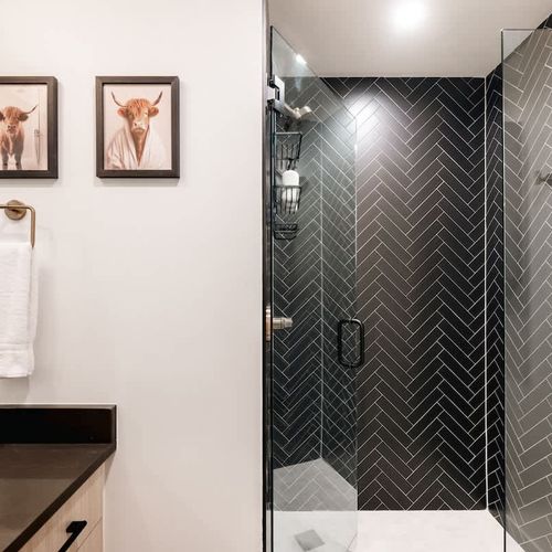 Primary bathroom with walk-in glass shower