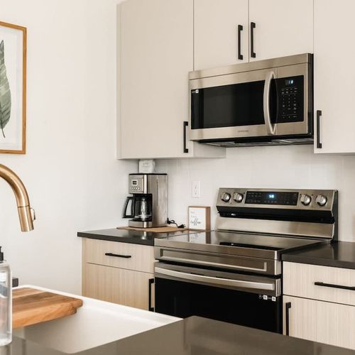 Kitchen with stainless steel appliances