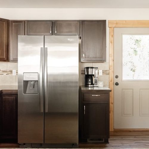 Kitchen with all stainless steel appliances