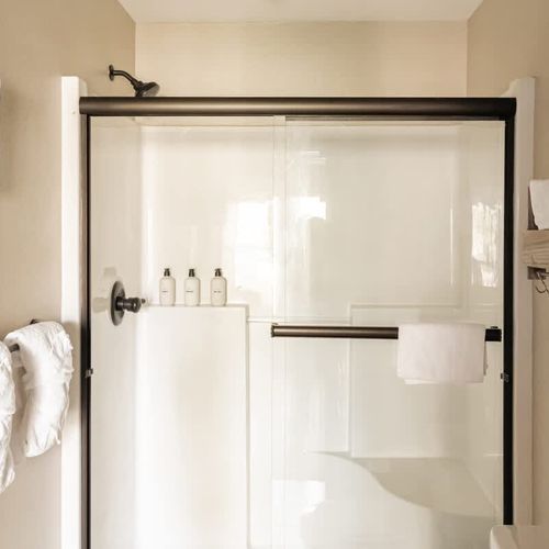 Primary bathroom with a walk-in glass shower