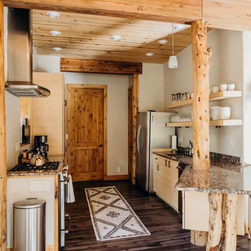 The open floor plan makes moving from the kitchen to the dining area a breeze