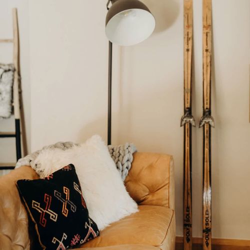 Vintage skis are the perfect touch for living area decor
