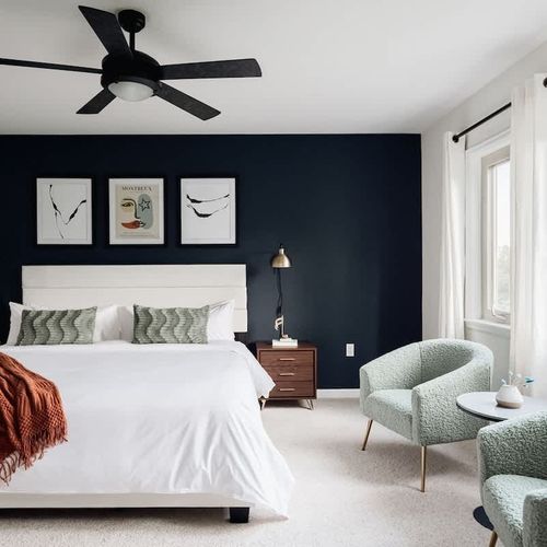 Cozy primary bedroom with king bed (now has an updated headboard)