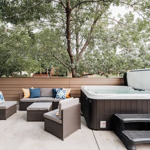 Front patio with hot tub