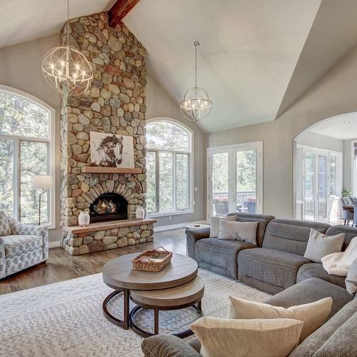 Living area 1 with gas fireplace and sectional