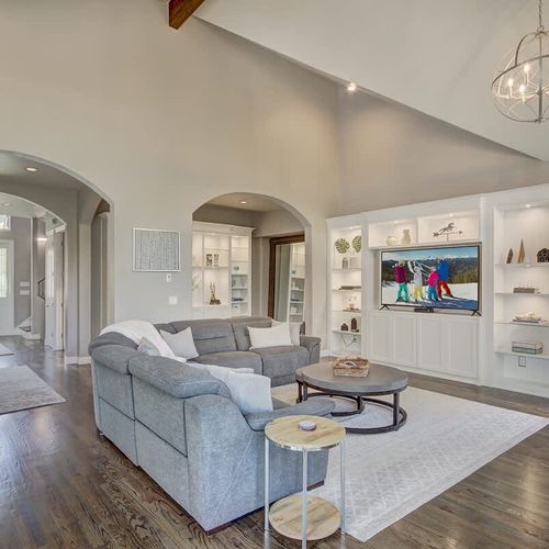 Living area 1 with sectional and TV