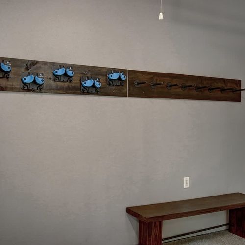 Ski rack and snow gear storage in heated garage