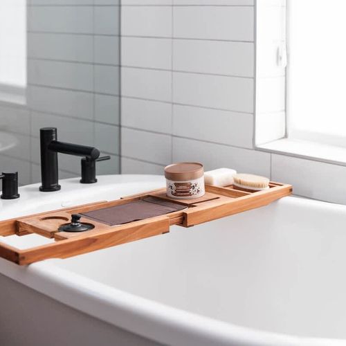 Free-standing tub in primary bathroom