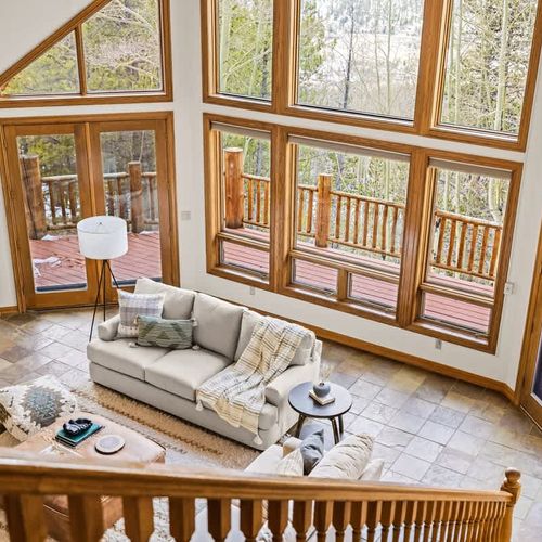 View of the main level living area from the top level