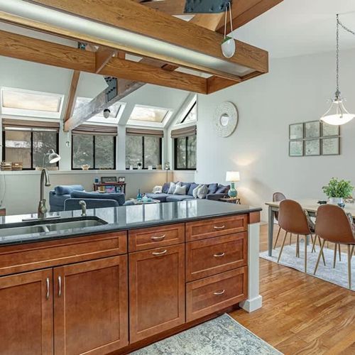 Kitchen island looking out to living area