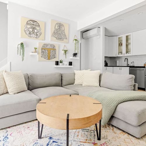 Living area and kitchen