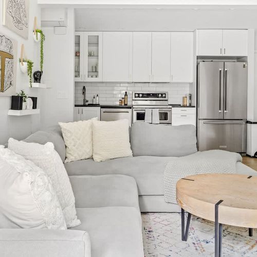 Living area and kitchen