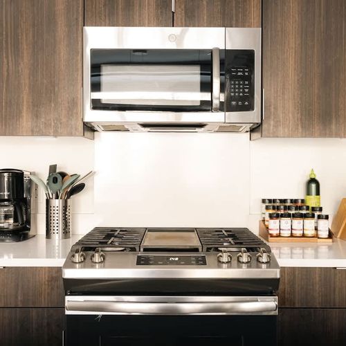 Kitchen with all stainless steel appliances