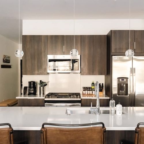 Open kitchen with island bar-style seating