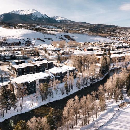 Overhead view the unit and Blue River with Buffalo Mountain in the background