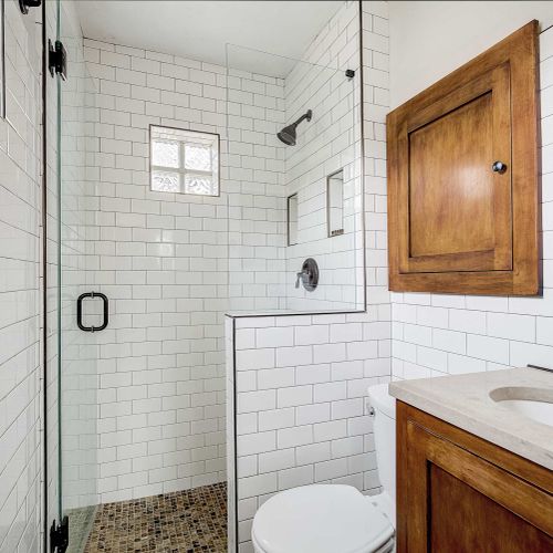 Bathroom 1 with walk-in glass shower