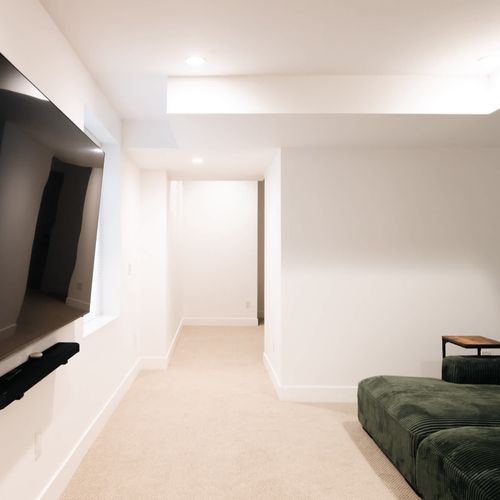 Basement living area with Smart TV