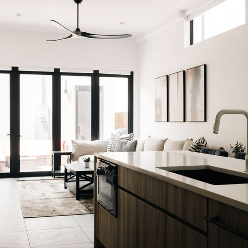 Kitchen island and living area