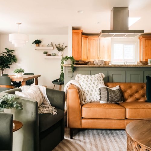 Living area, dining area, and kitchen