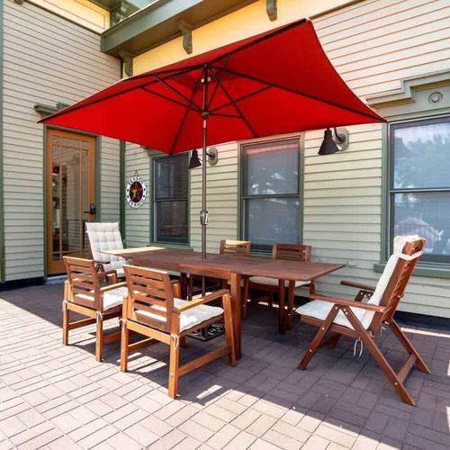 The sun deck outside of the upstairs common area.