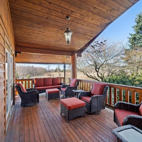 Covered outdoor seating with views as far as the eye can see.