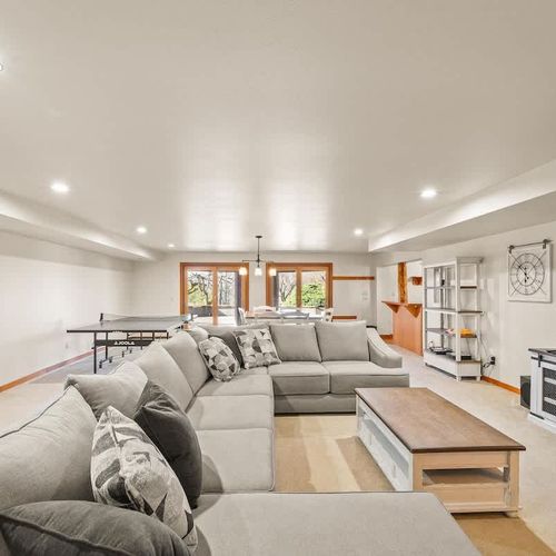 The downstairs living room with the huge comfy couch!