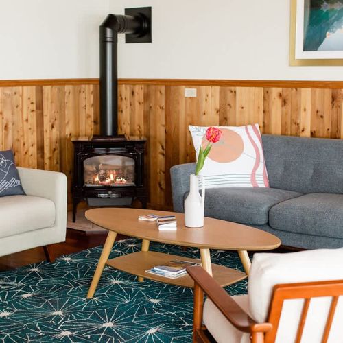 Get cozy and warm by the (gas) fire.