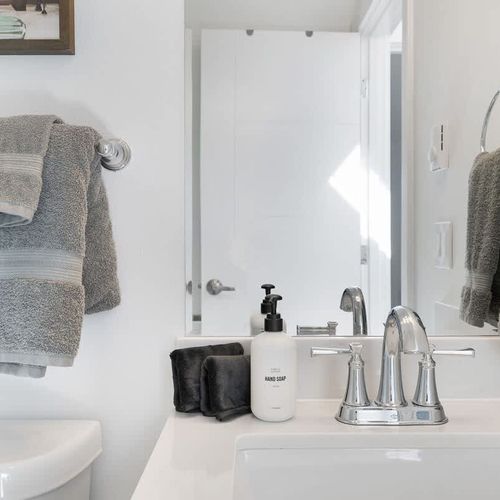 The full bathroom is located on the second floor between the bedrooms.