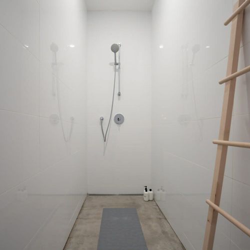 The second full bathroom on the lower level, next to bedroom #2.