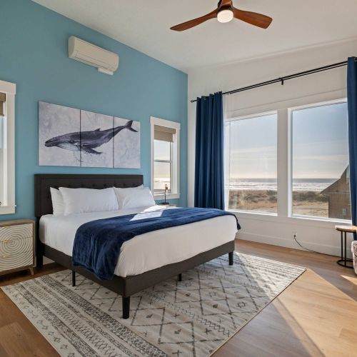Upstairs king suite with expansive views—private and bright.