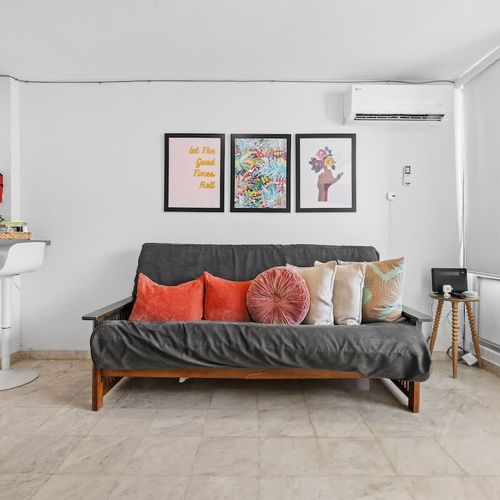 Enjoy a relaxing evening on this plush sofa.