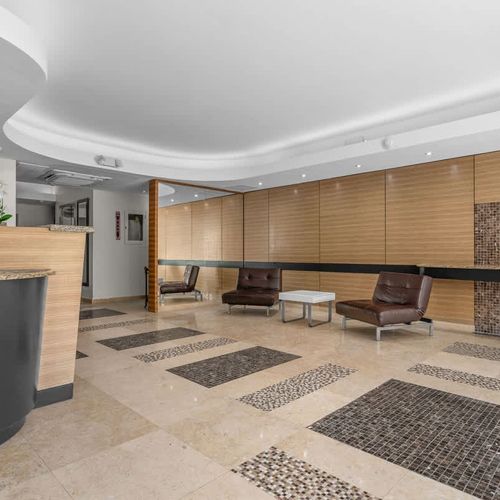 The lobby welcomes you with a touch of style and convenience.