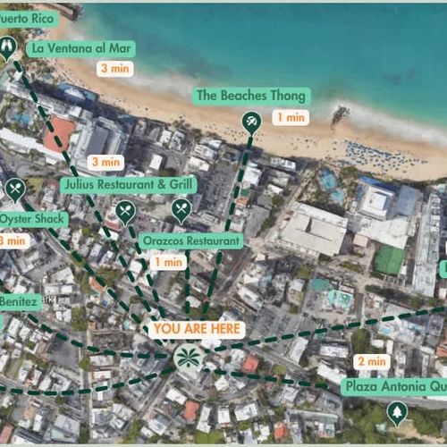 Your perfect home base in the heart of Condado. Just steps away from the beach, delicious restaurants like Orozco's and Cocina Abierta, and the lively nightlife of San Juan.